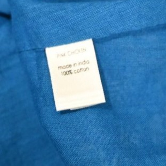 Pink Chicken 100% Cotton Floral Midi Dress Elbow Sleeves Tiered Blue White Small - Picture 7 of 11